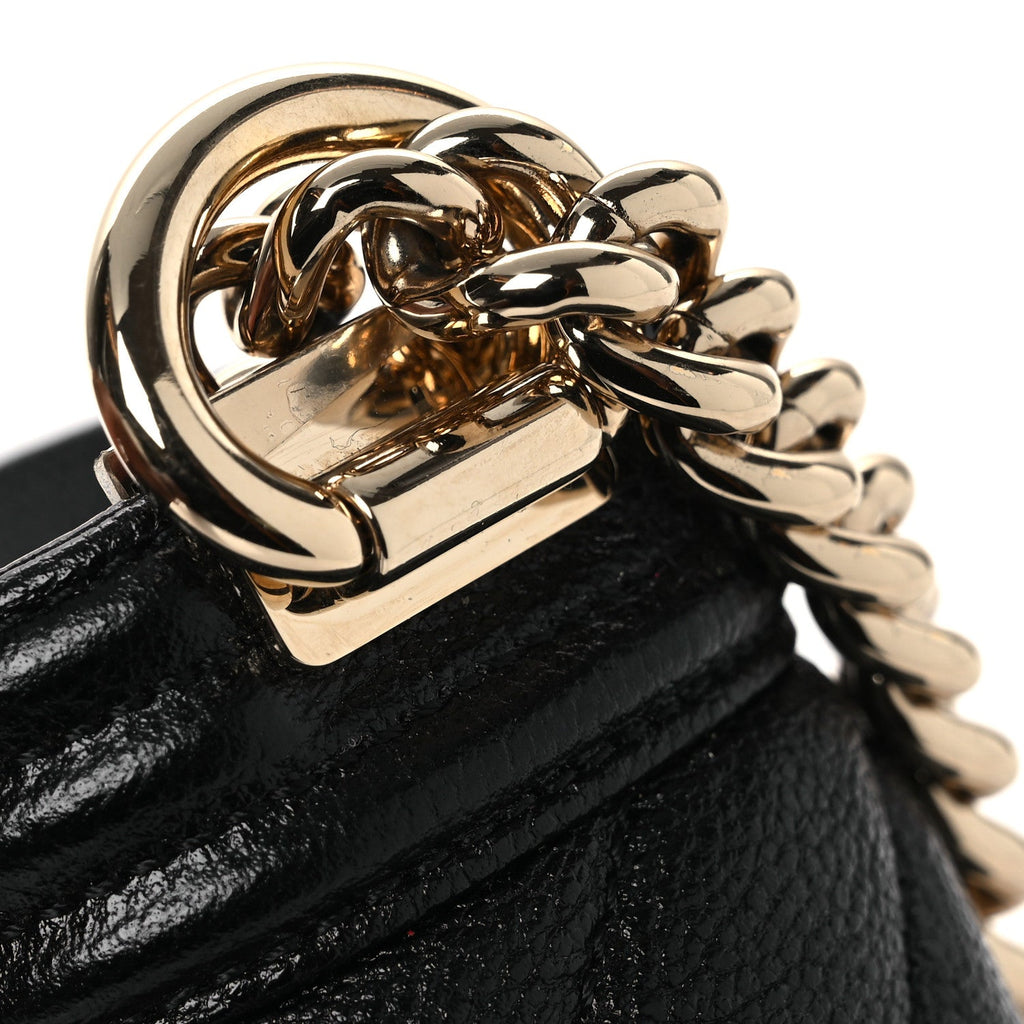 Caviar Chevron Quilted Mini Boy Flap Black