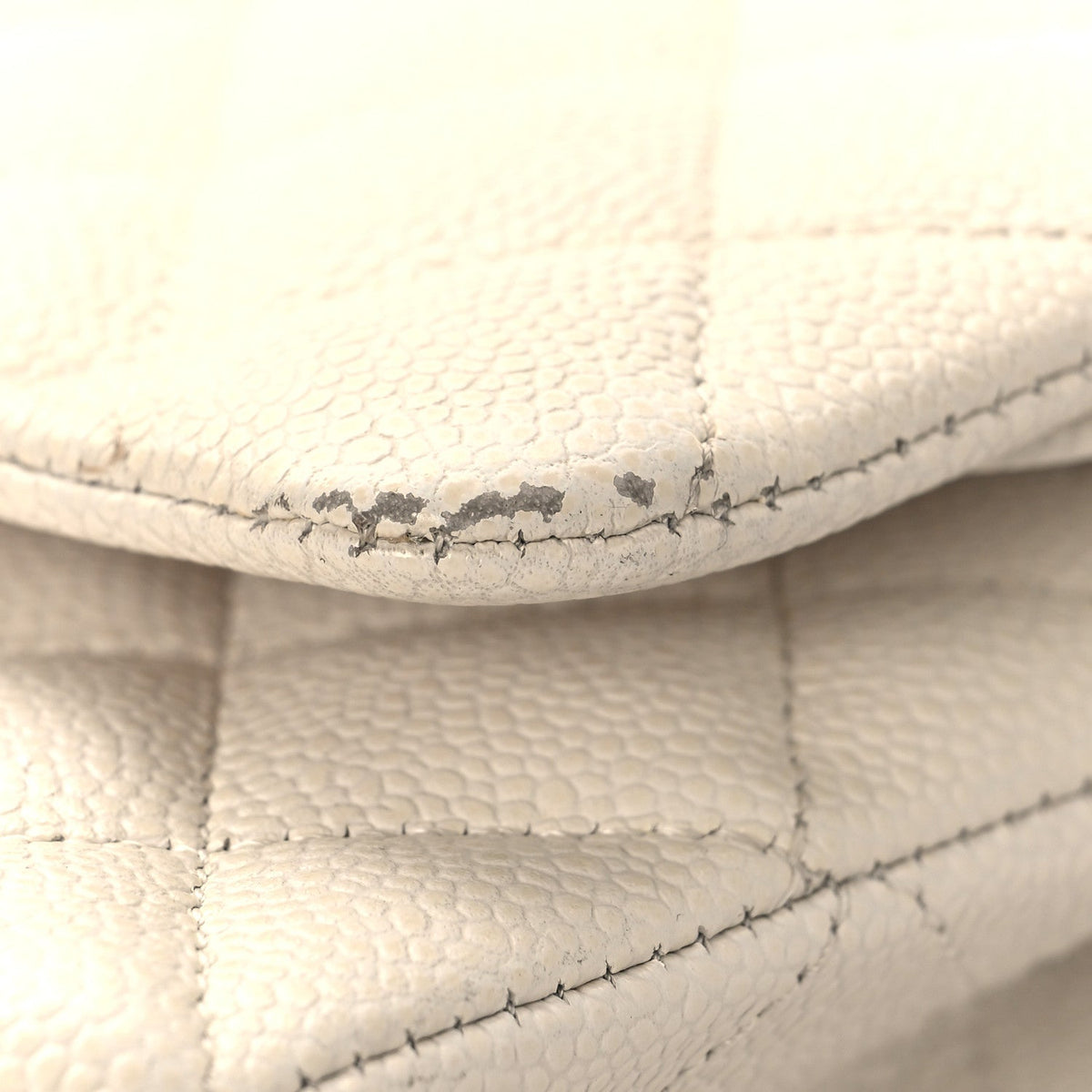 Caviar Quilted Medium Double Flap White