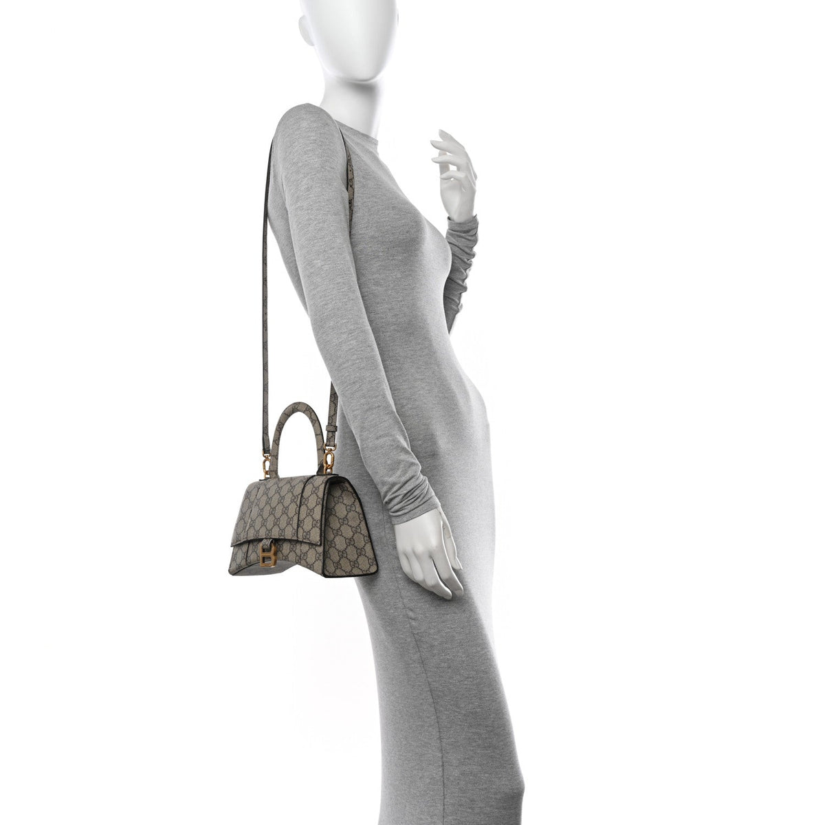 X GUCCI GG Supreme Monogram Small Hourglass Top Handle Bag Beige Ebony