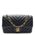 Lambskin Chevron Quilted Mini Rectangular Flap Black