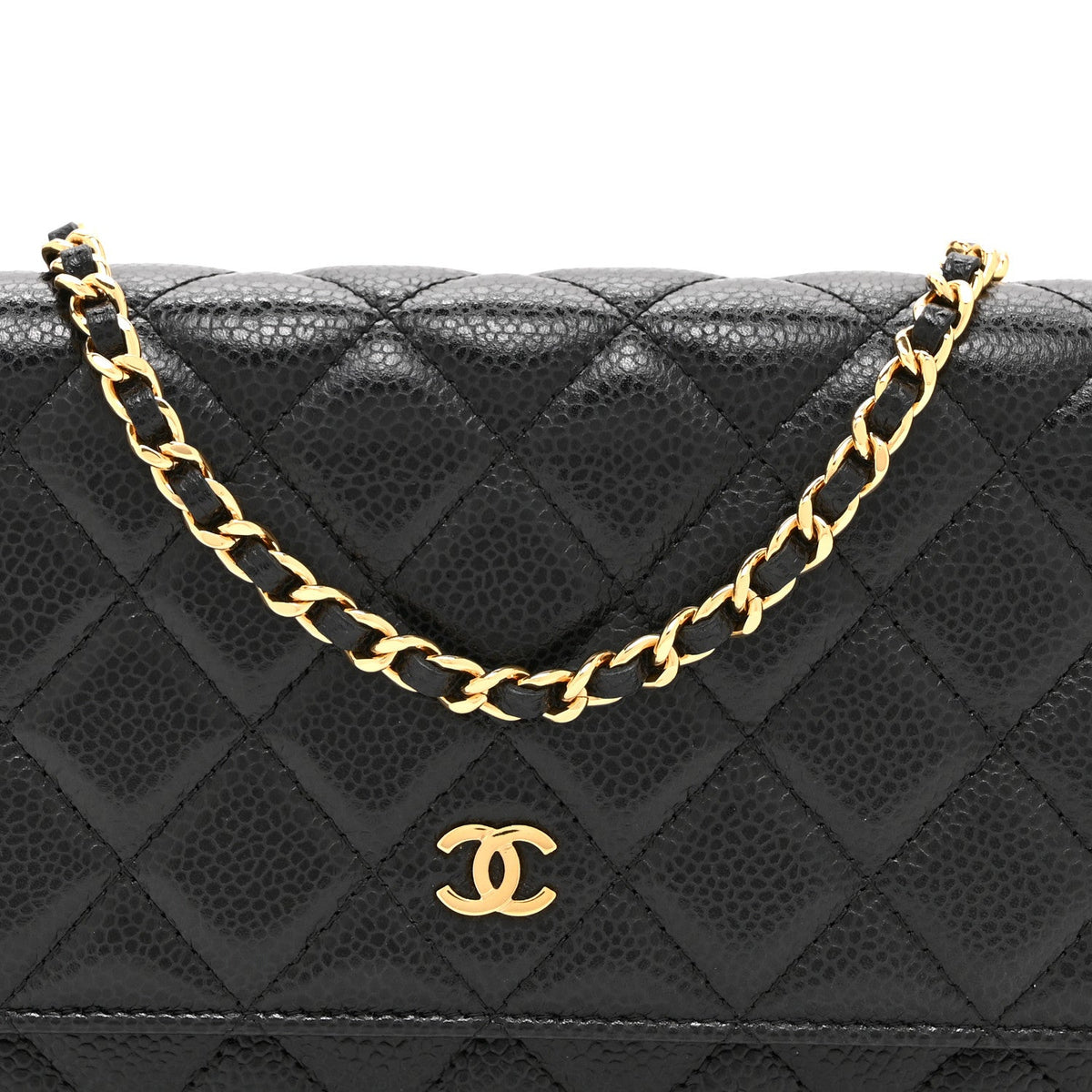 Caviar Quilted Wallet on Chain WOC Black