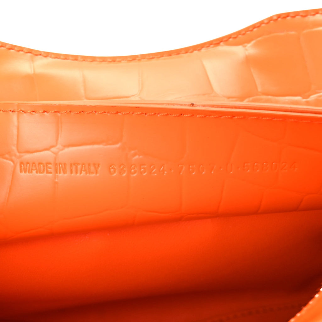 Semi Shiny Calfskin Crocodile Embossed Neo Classic Silver Hardware Mini City Orange