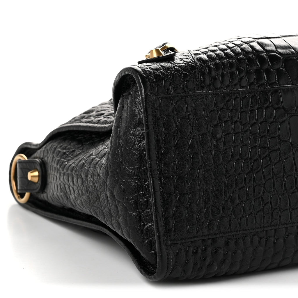 Calfskin Crocodile Embossed Gold Hardware Le City Black