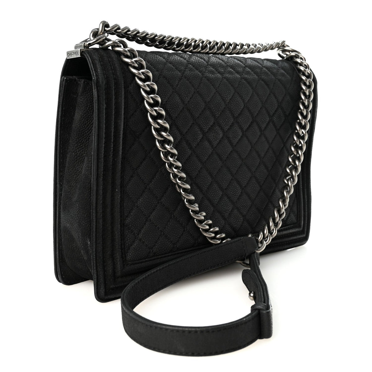 Iridescent Caviar Quilted Large Boy Flap Black
