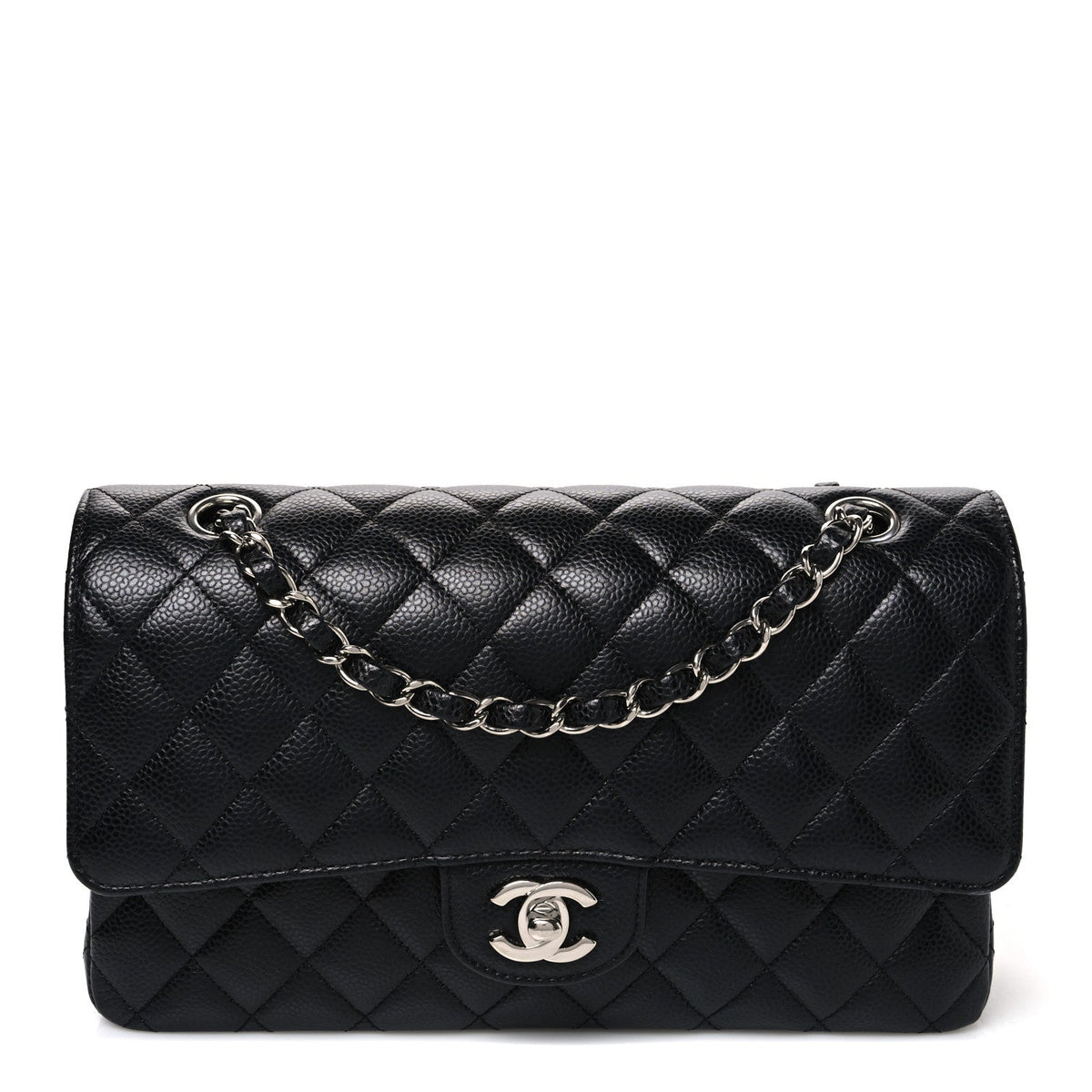 Caviar Quilted Medium Double Flap Black
