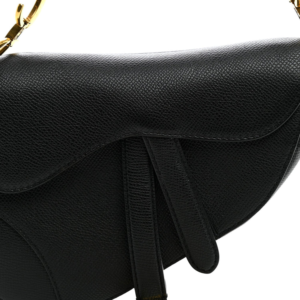 Grained Calfskin Mini Saddle Bag Black