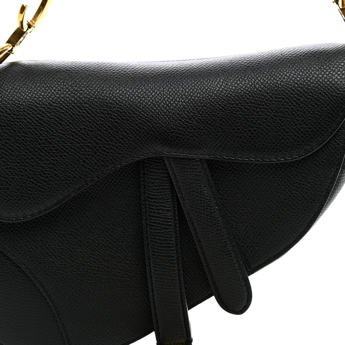 Grained Calfskin Mini Saddle Bag Black