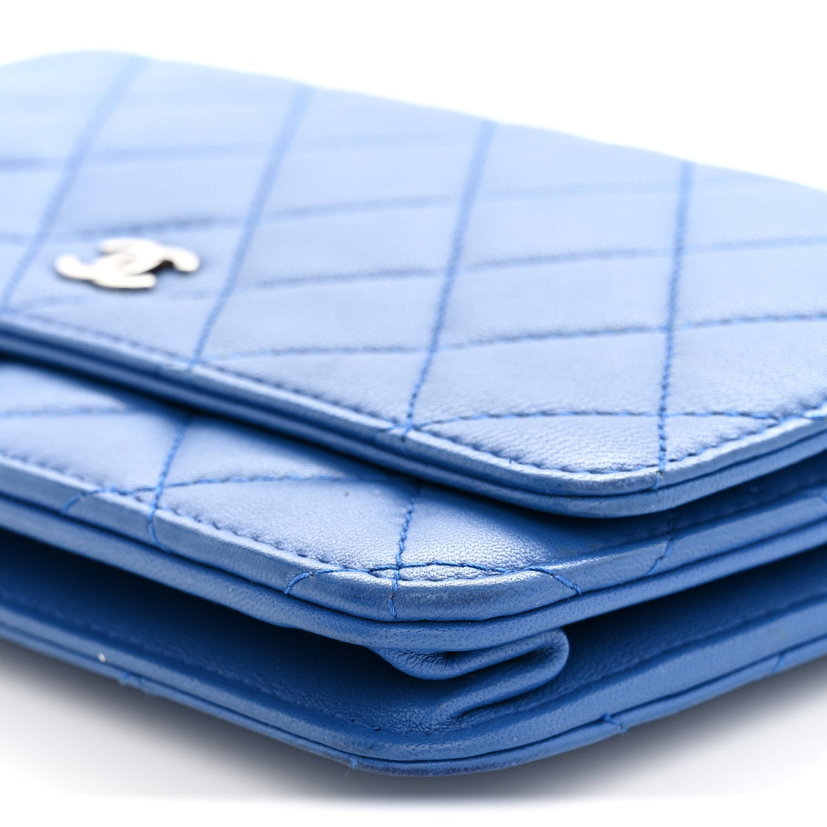 Lambskin Quilted Wallet On Chain WOC Blue