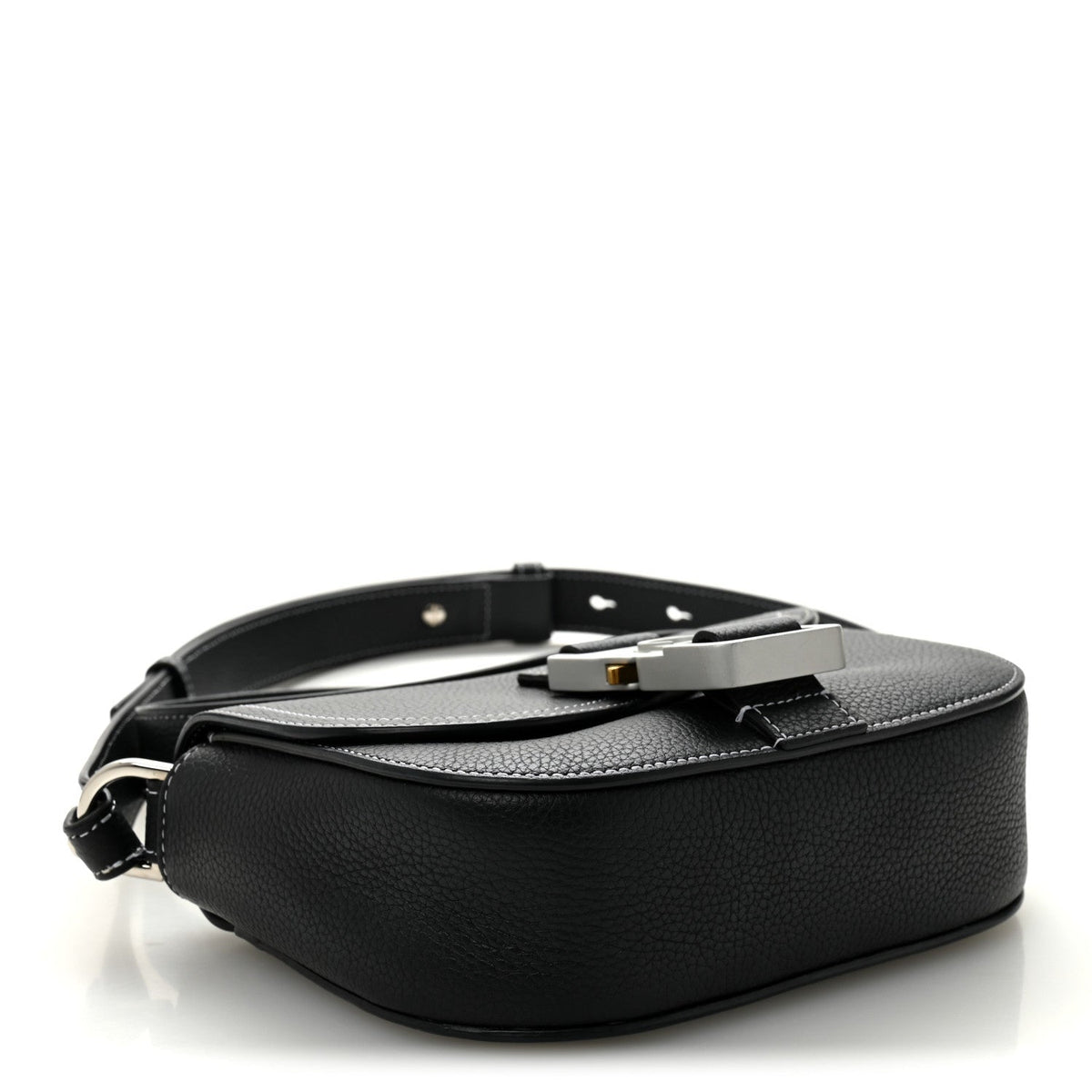Grained Calfskin Saddle Messenger Bag With Strap Black