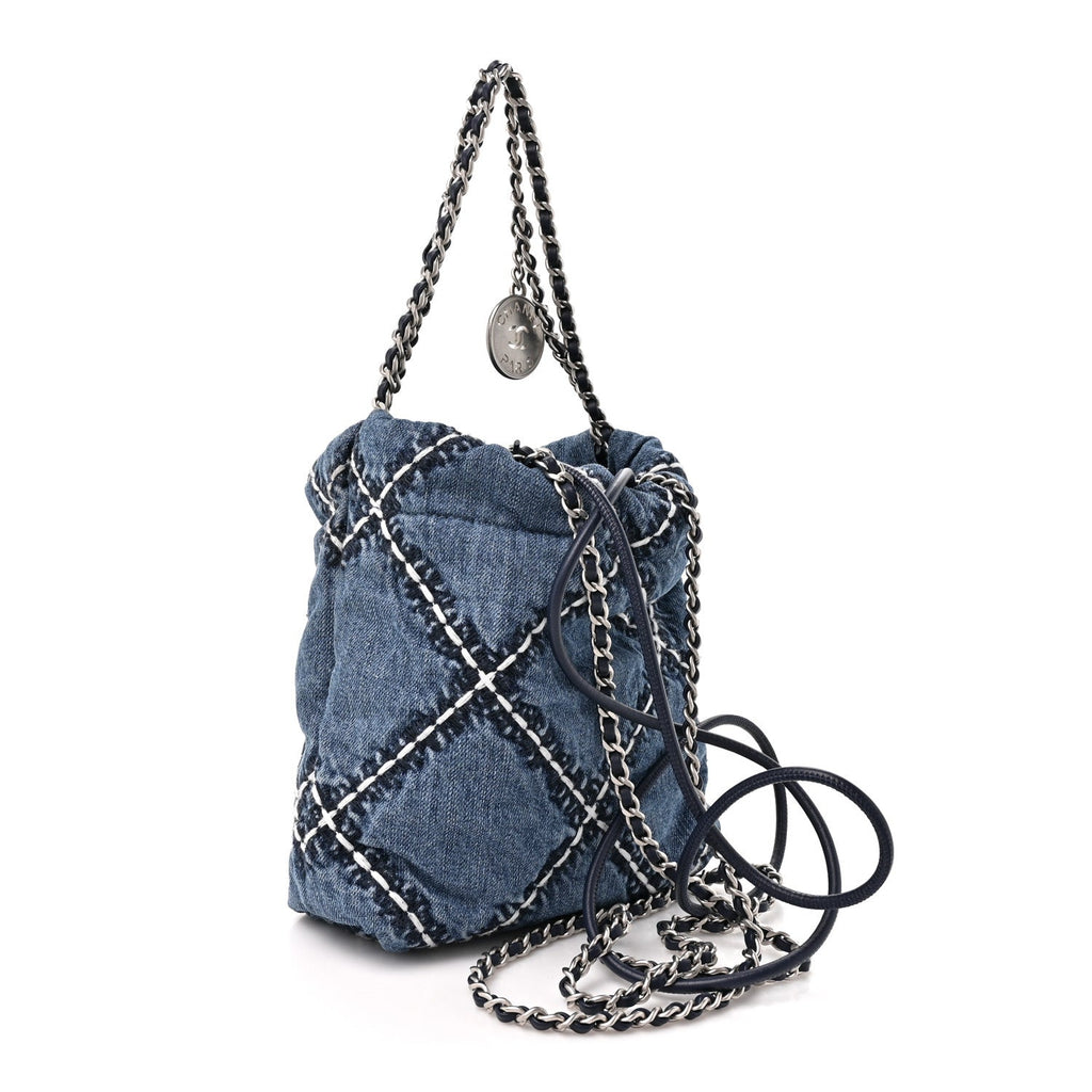 Denim Stitched Quilted Mini Chanel 22 Blue