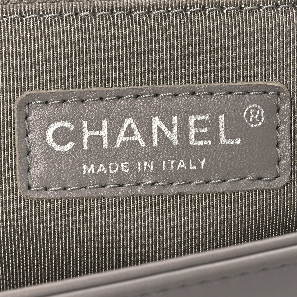 Lambskin Quilted Large Boy Flap Grey