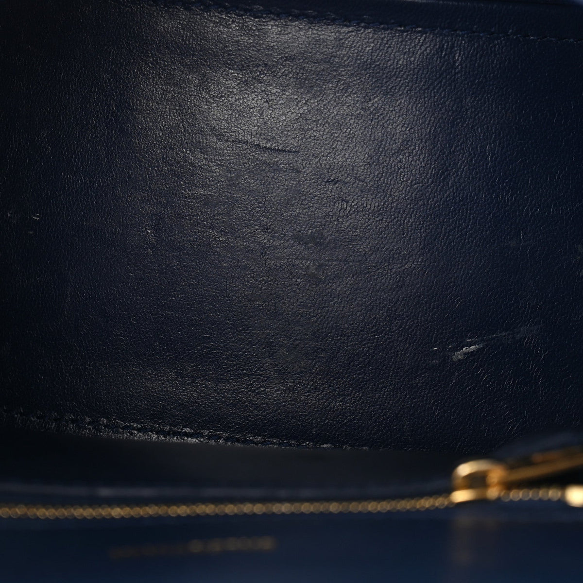Shiny Calfskin Crocodile Embossed Small Hourglass Top Handle Bag Navy