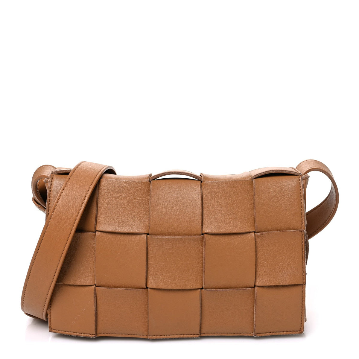 Lambskin Maxi Intrecciato Cassette Crossbody Bag Caramel