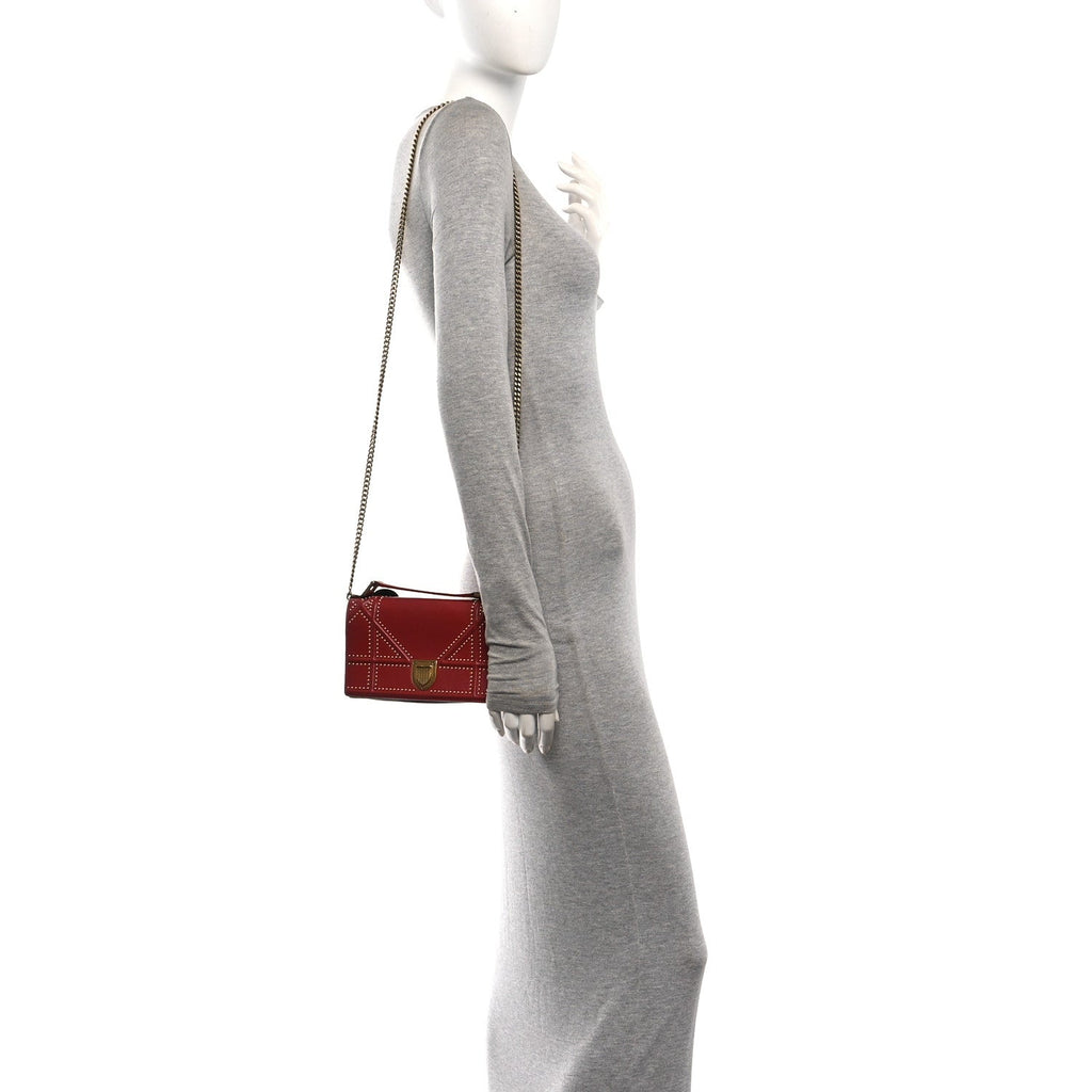 Calfskin Studded Diorama Flap Bag Red