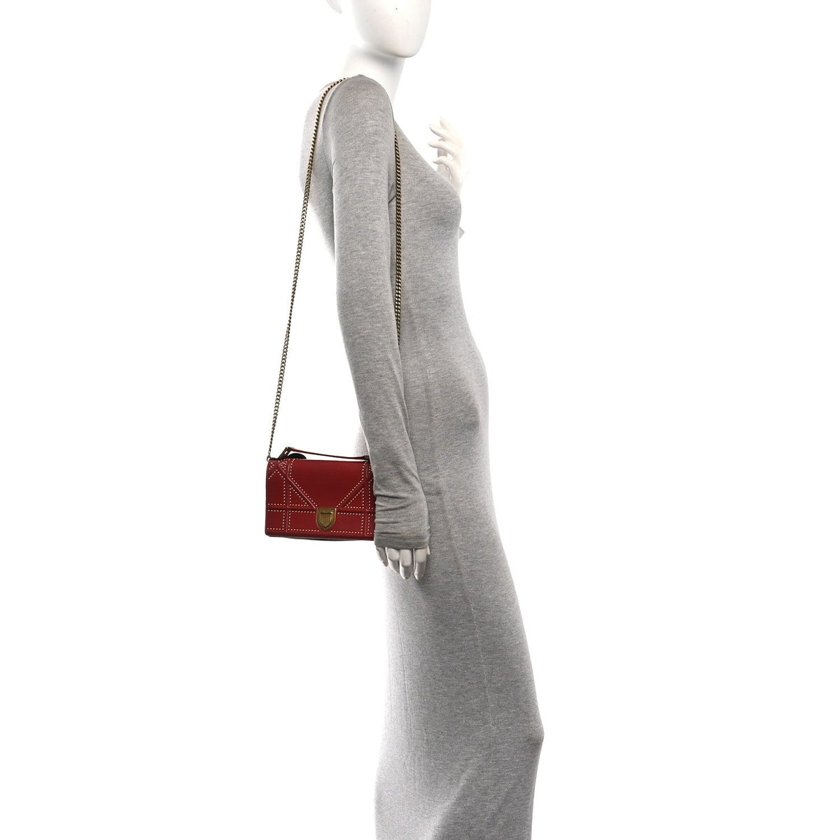 Calfskin Studded Diorama Flap Bag Red