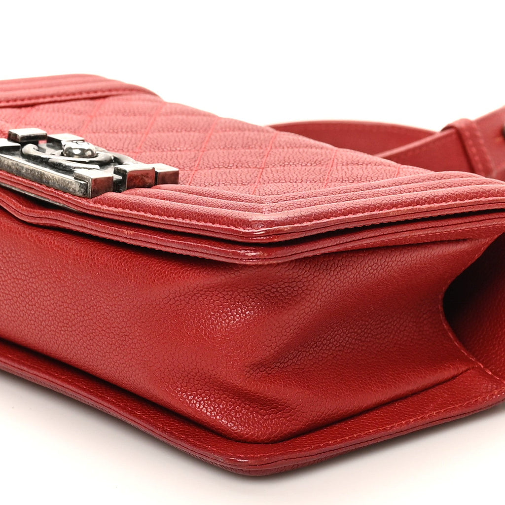 Caviar Quilted Small Boy Flap Dark Red