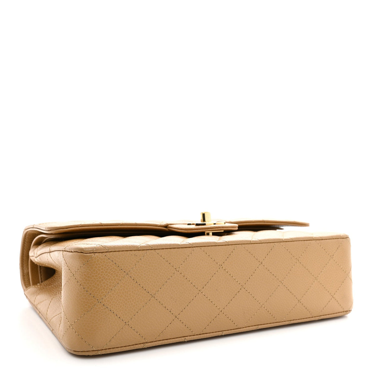 Caviar Quilted Medium Double Flap Beige