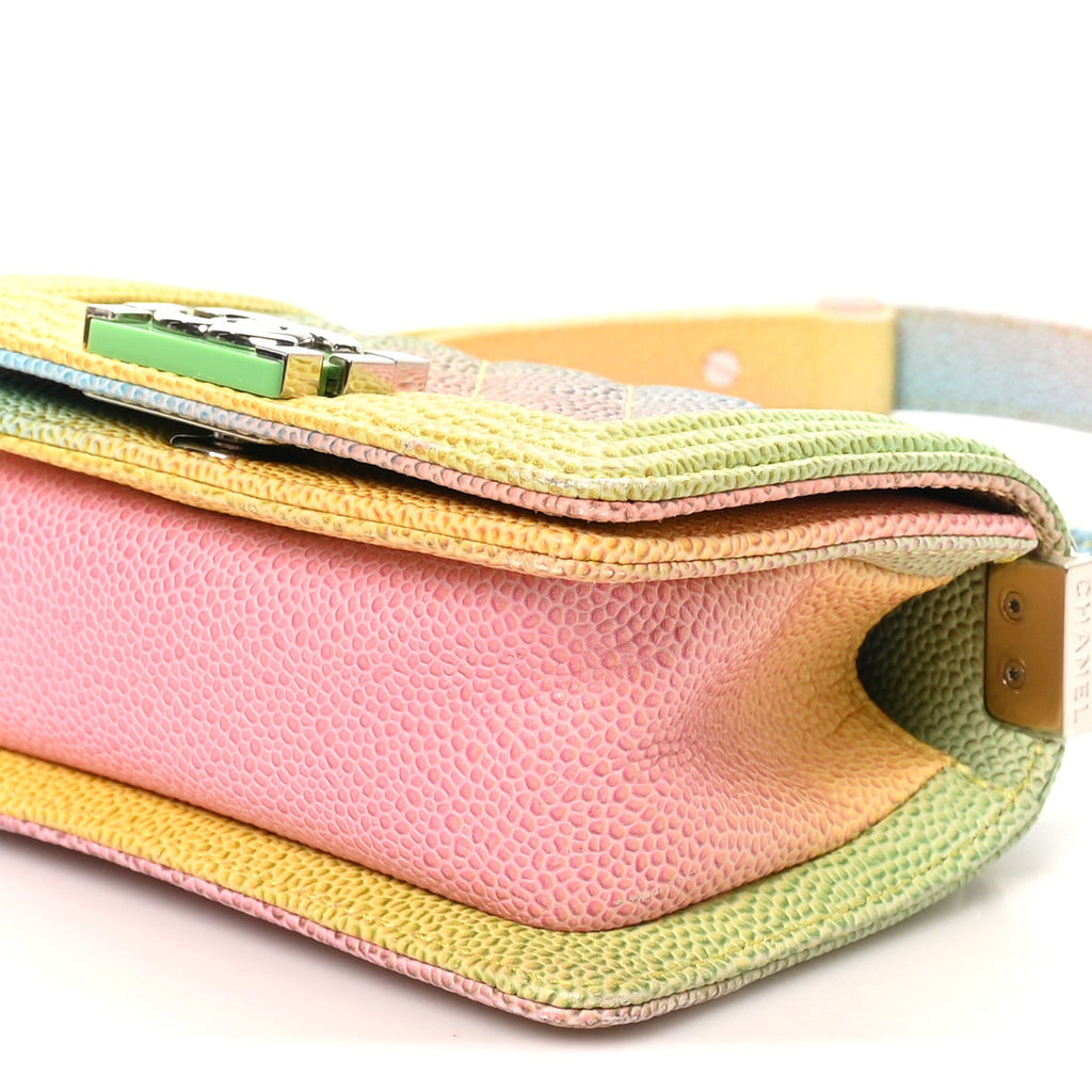 Caviar Quilted Mini Cuba Rainbow Boy Flap  Pink Multicolor
