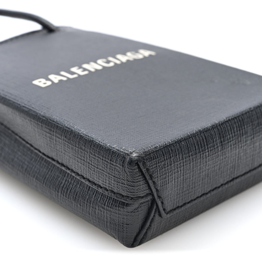 Squared Calfskin Logo Shopping Phone Holder Bag Black
