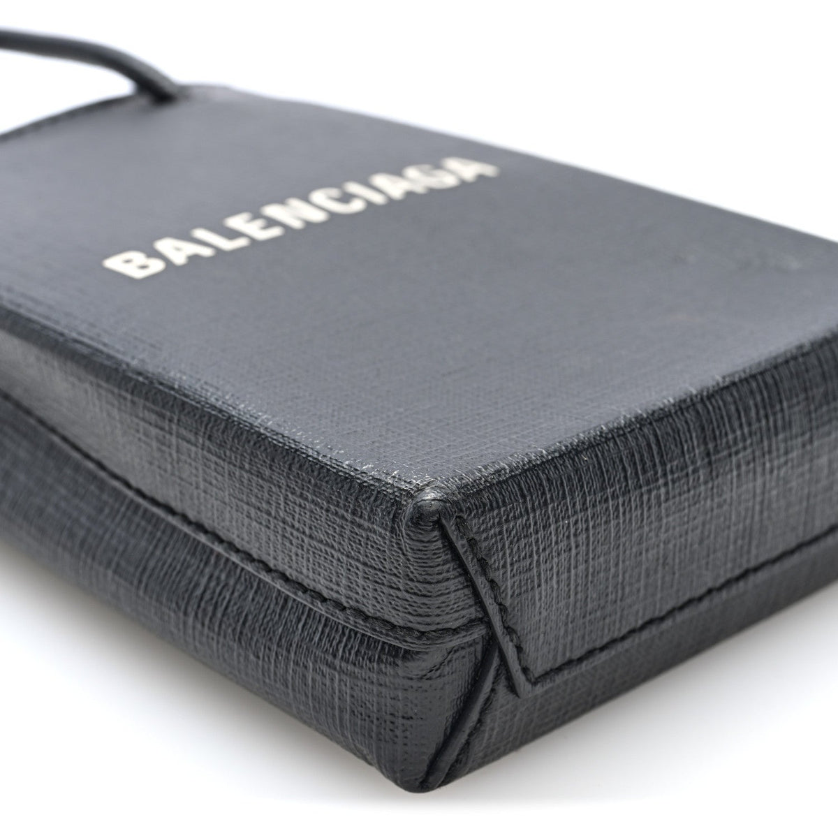 Squared Calfskin Logo Shopping Phone Holder Bag Black
