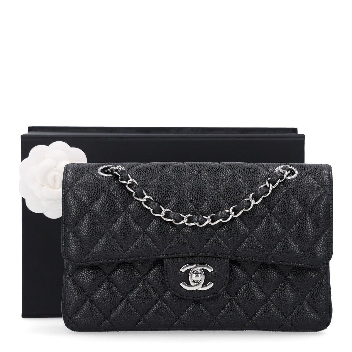 Caviar Quilted Small Double Flap Black