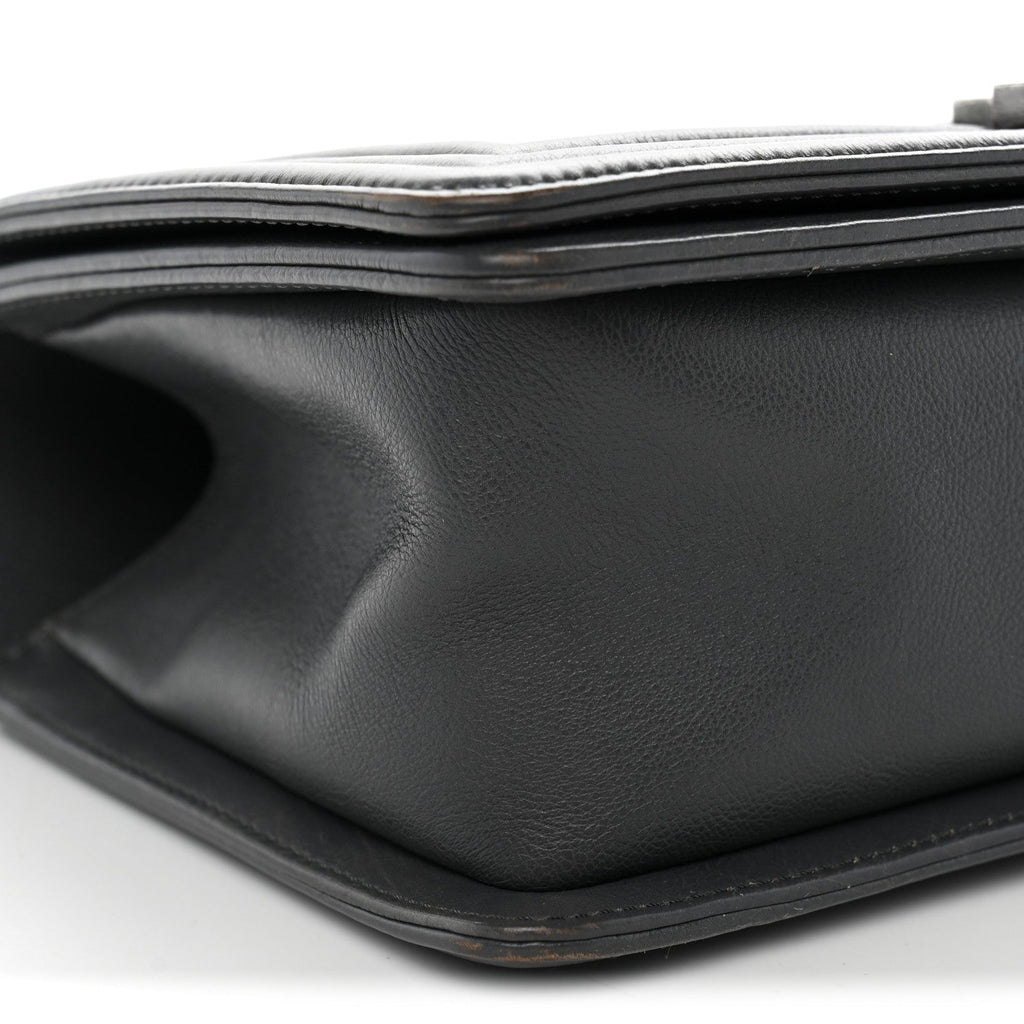 Calfskin Double Stitch Medium Boy Flap Grey