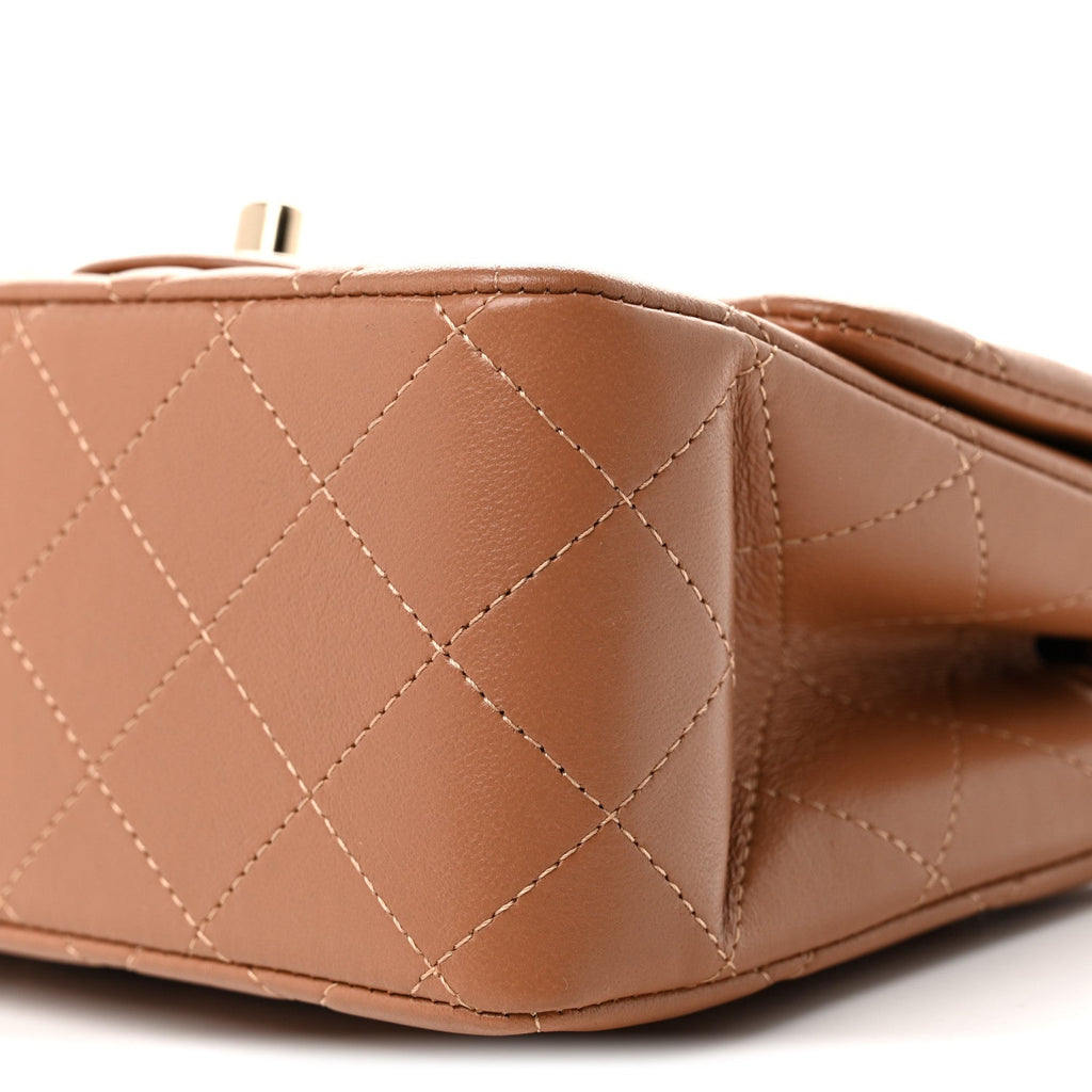 Lambskin Quilted Mini Square Flap Brown