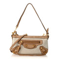 Linen Canvas Waxed Suede Calfskin Aged Gold Hardware Le City Pouch On Strap Beige Camel