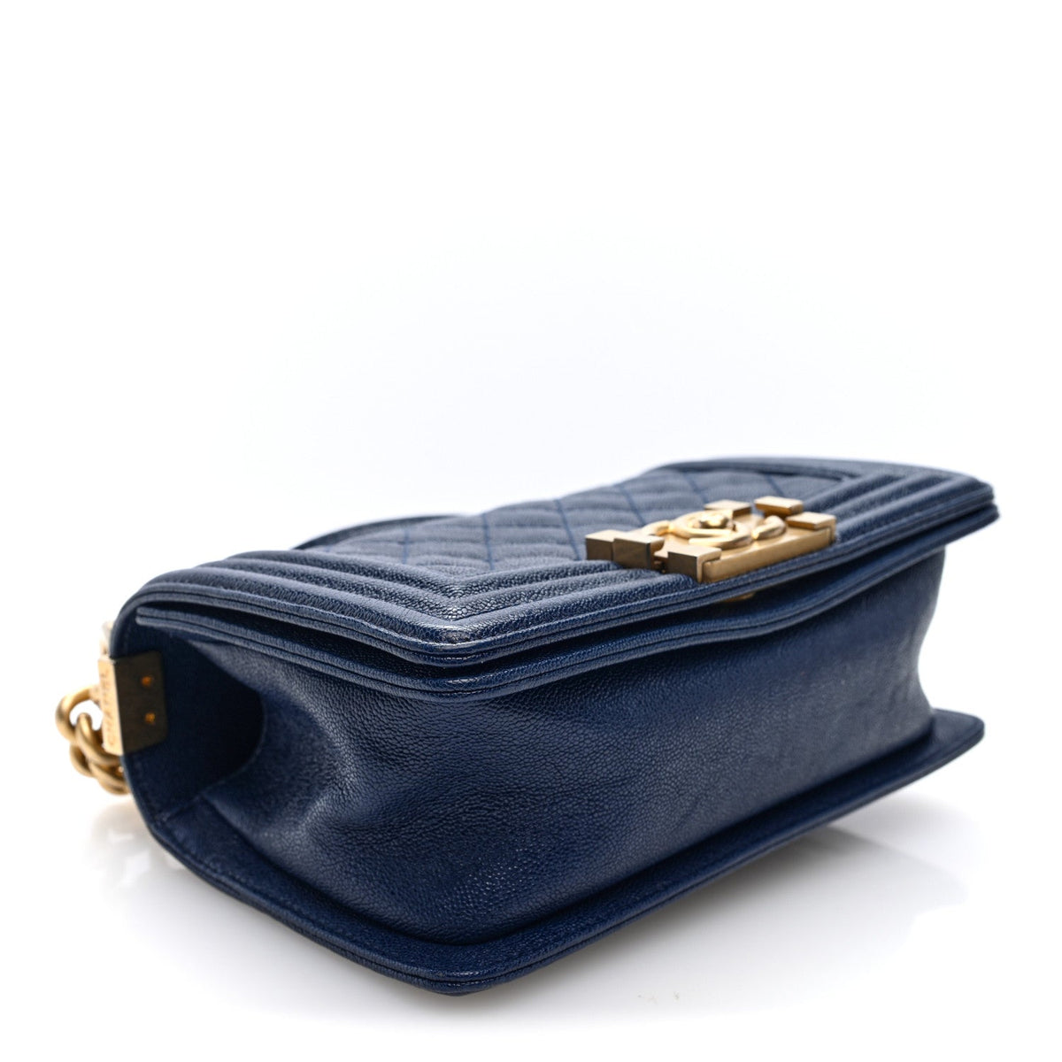 Caviar Quilted Small Boy Flap Dark Blue