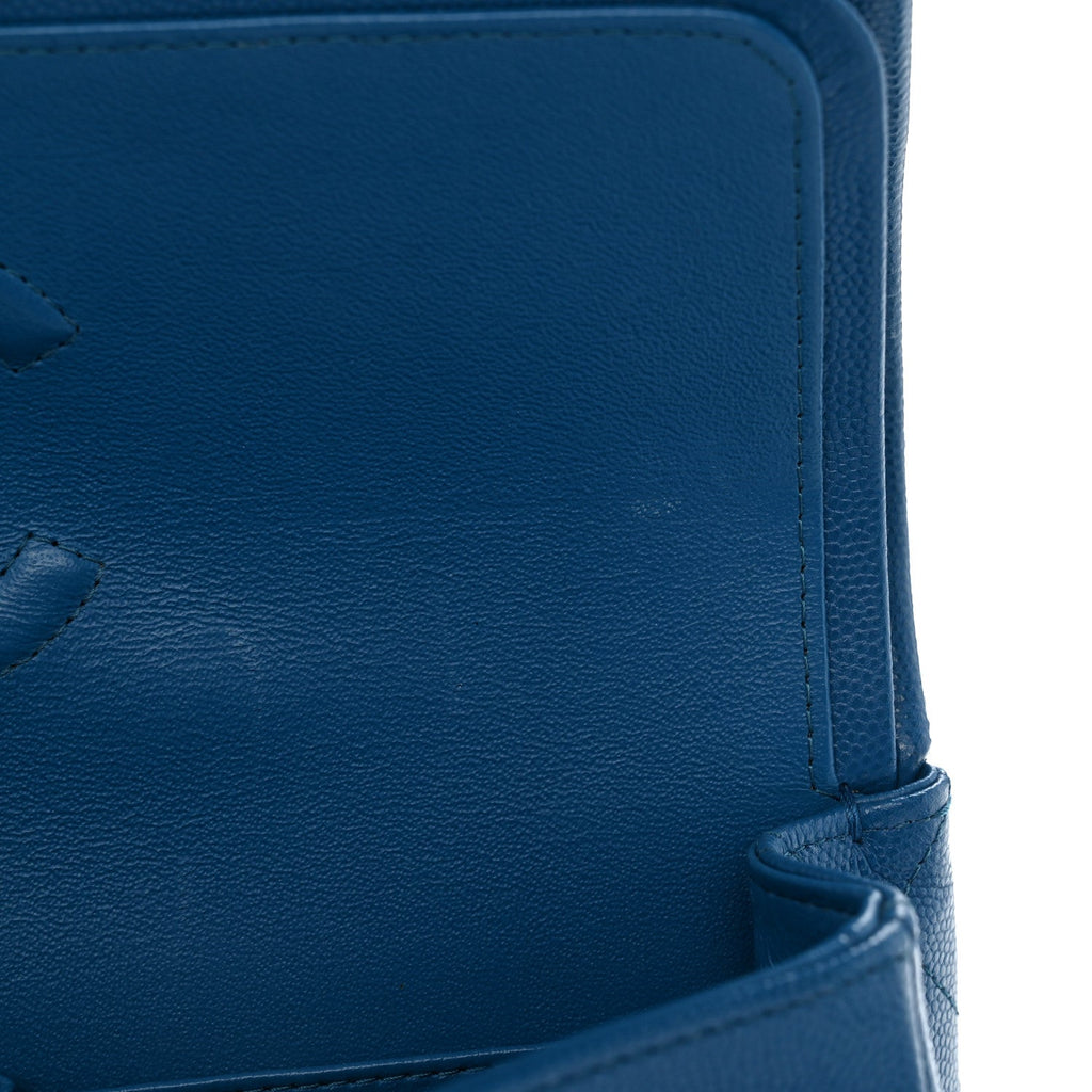 Caviar Quilted Medium Double Flap Blue