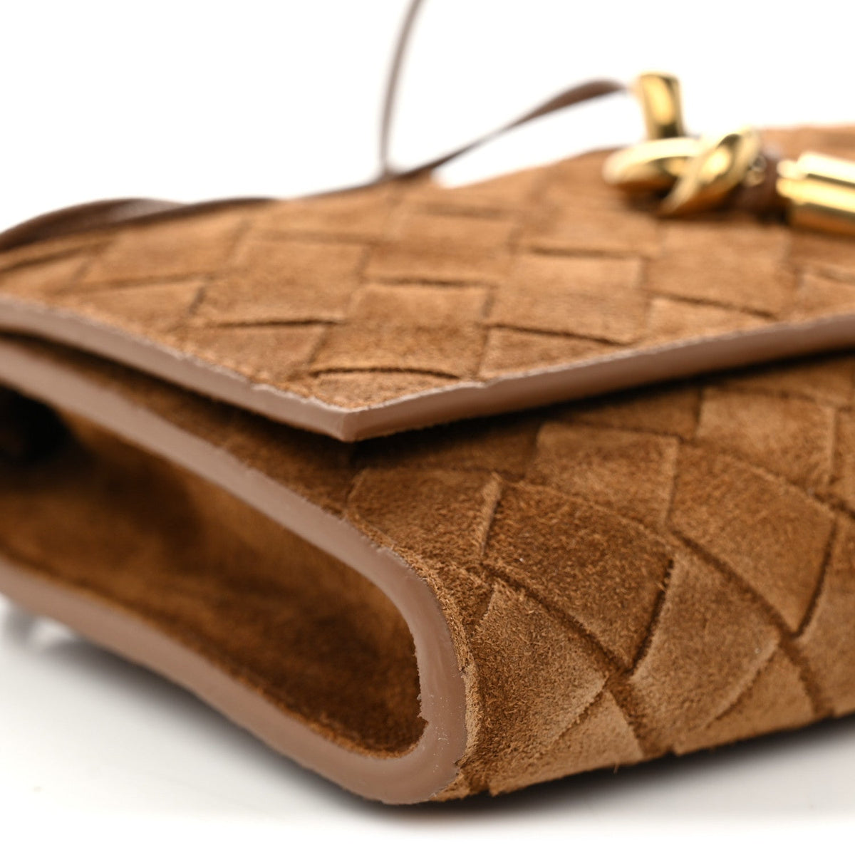 Suede Intrecciato Andiamo Pouch On Strap Dark Caramel