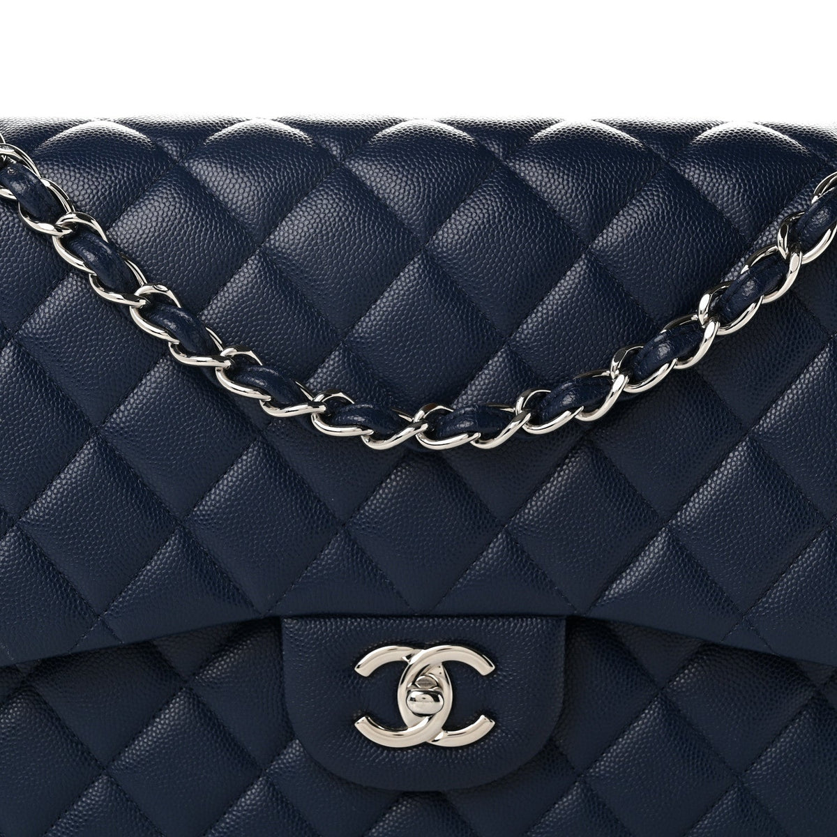Caviar Quilted Jumbo Double Flap Navy Blue
