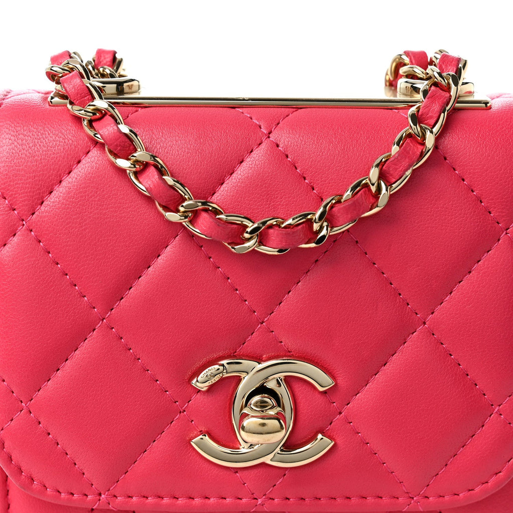 Lambskin Quilted Mini Trendy CC Clutch With Chain Pink