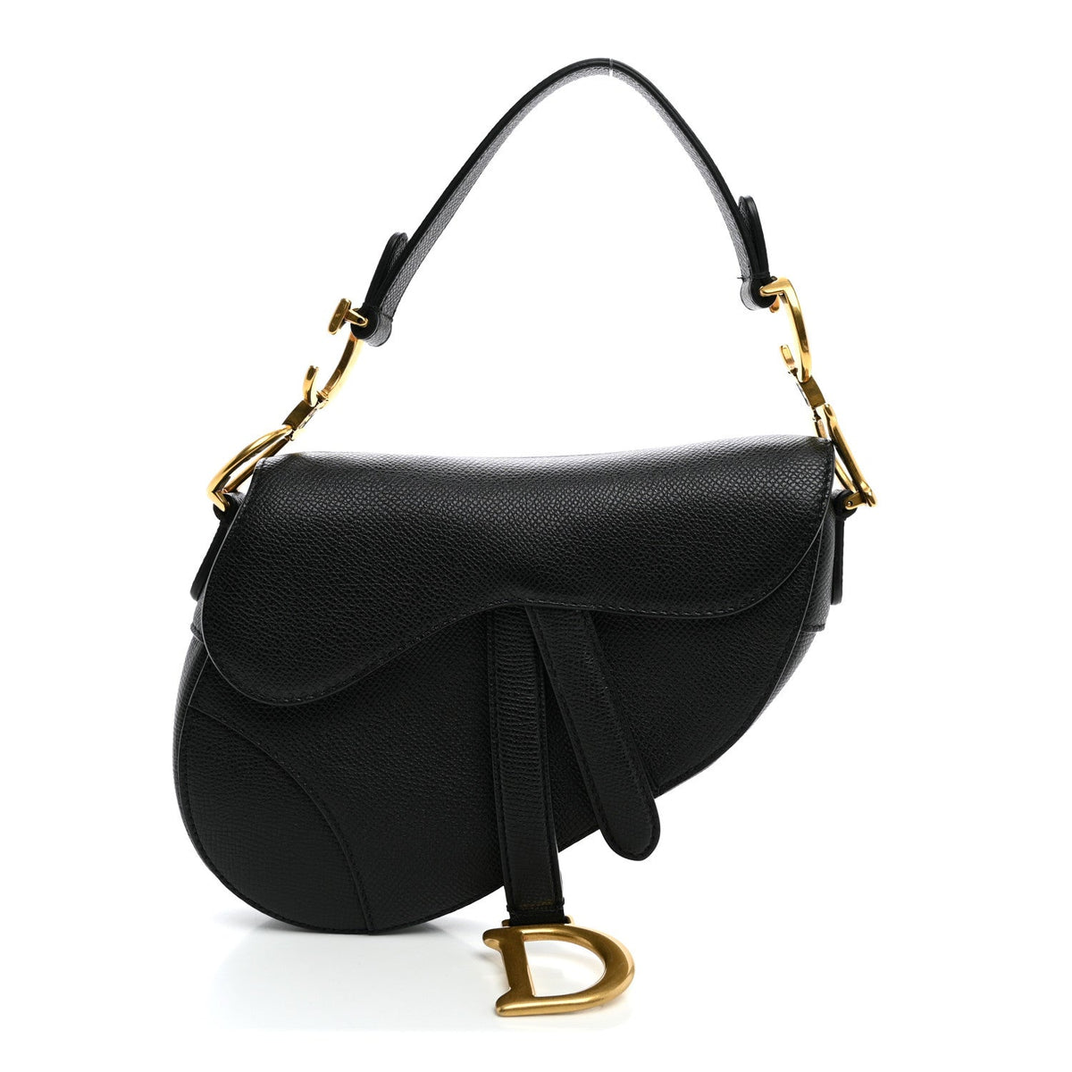 Grained Calfskin Mini Saddle Bag Black