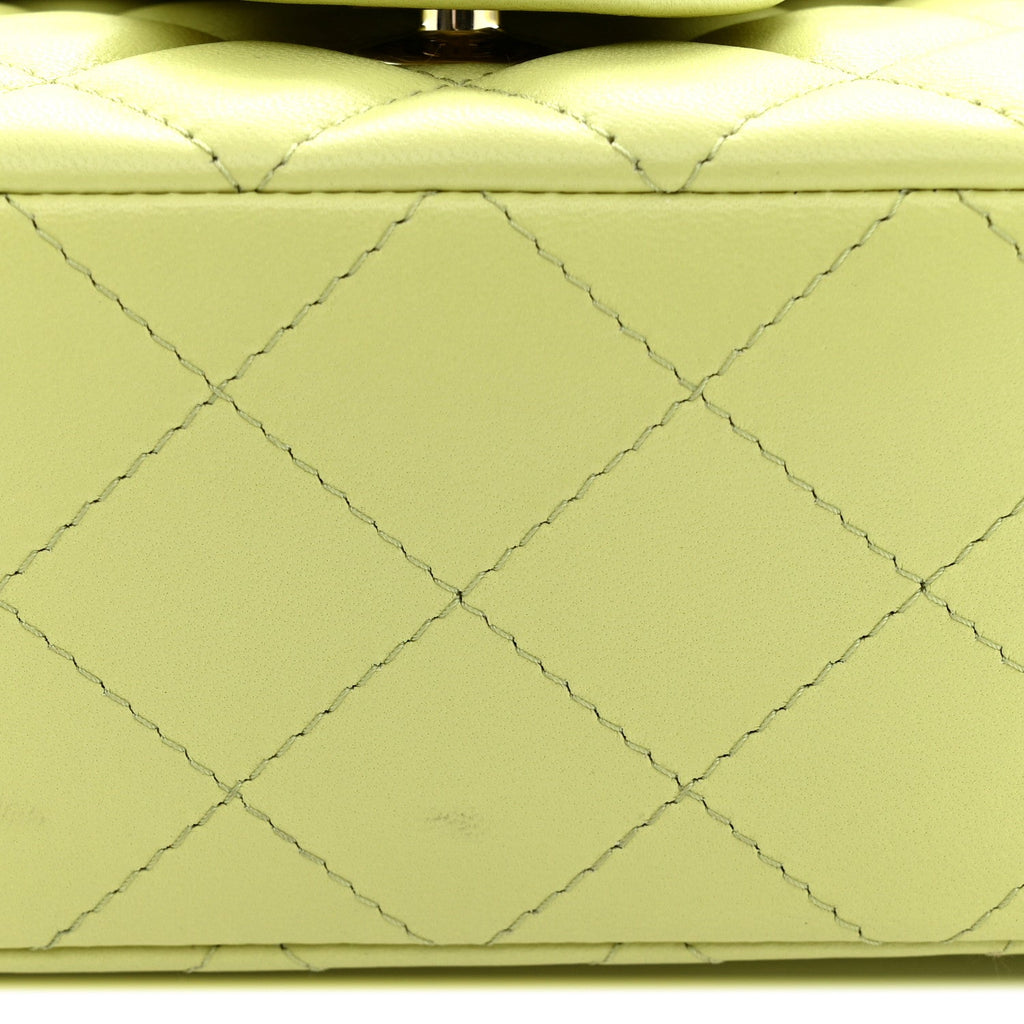 Lambskin Quilted Mini Rectangular Flap Light Green
