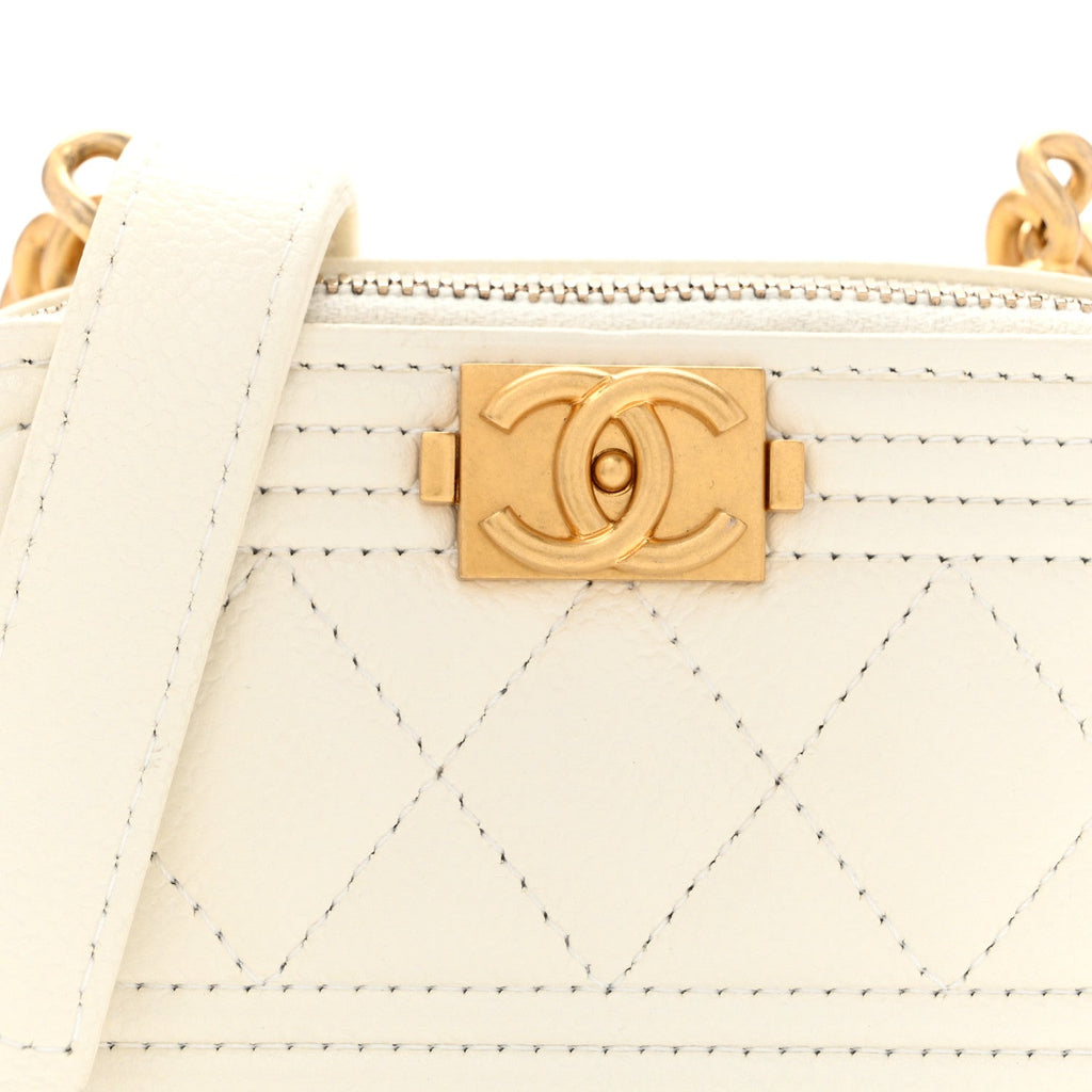 Caviar Quilted Mini Boy Clutch With Chain White