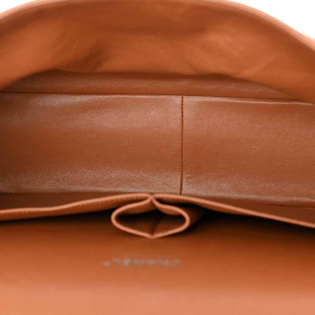 Caviar Quilted Maxi Double Flap Light Brown