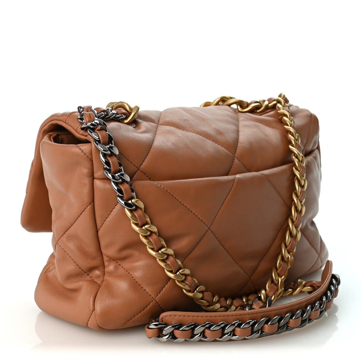 Lambskin Quilted Large Chanel 19 Flap Brown