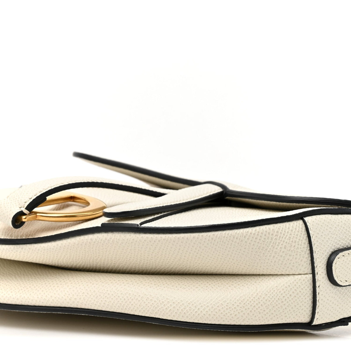 Grained Calfskin Mini Saddle Bag White