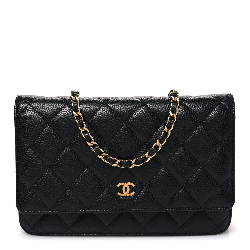 Caviar Quilted Wallet on Chain WOC Black
