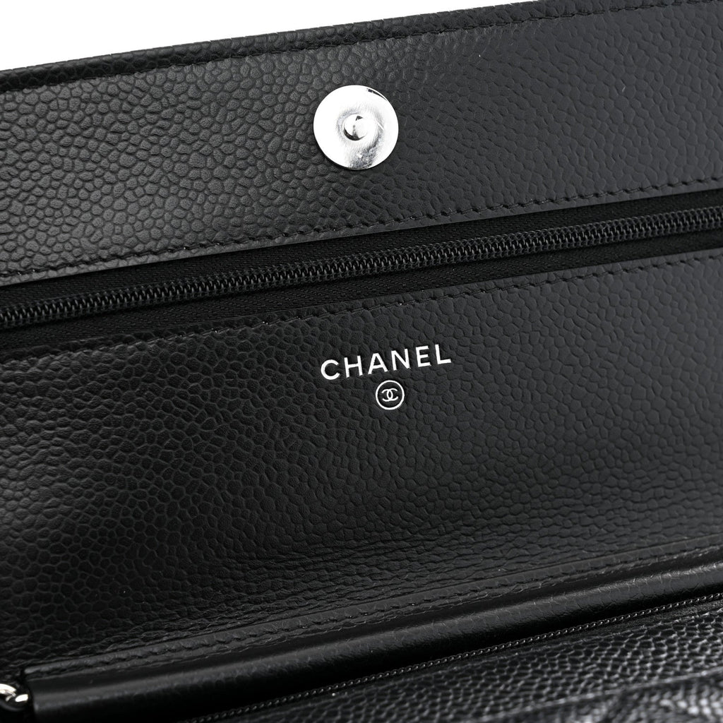 Caviar Quilted Wallet on Chain WOC Black