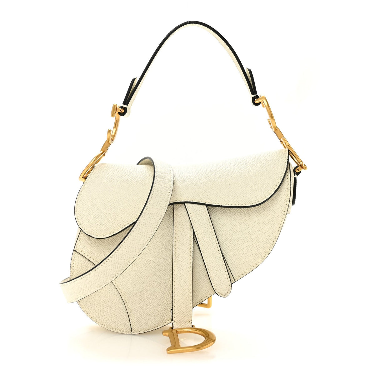 Grained Calfskin Mini Saddle Bag With Strap Latte