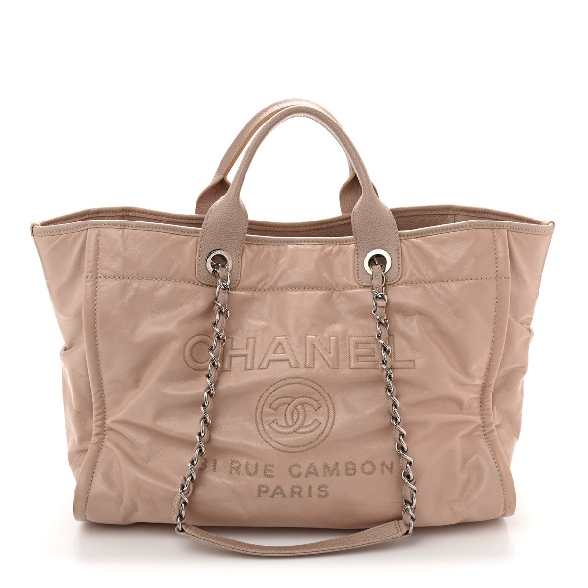Glazed Calfskin Medium Deauville Tote Light Pink