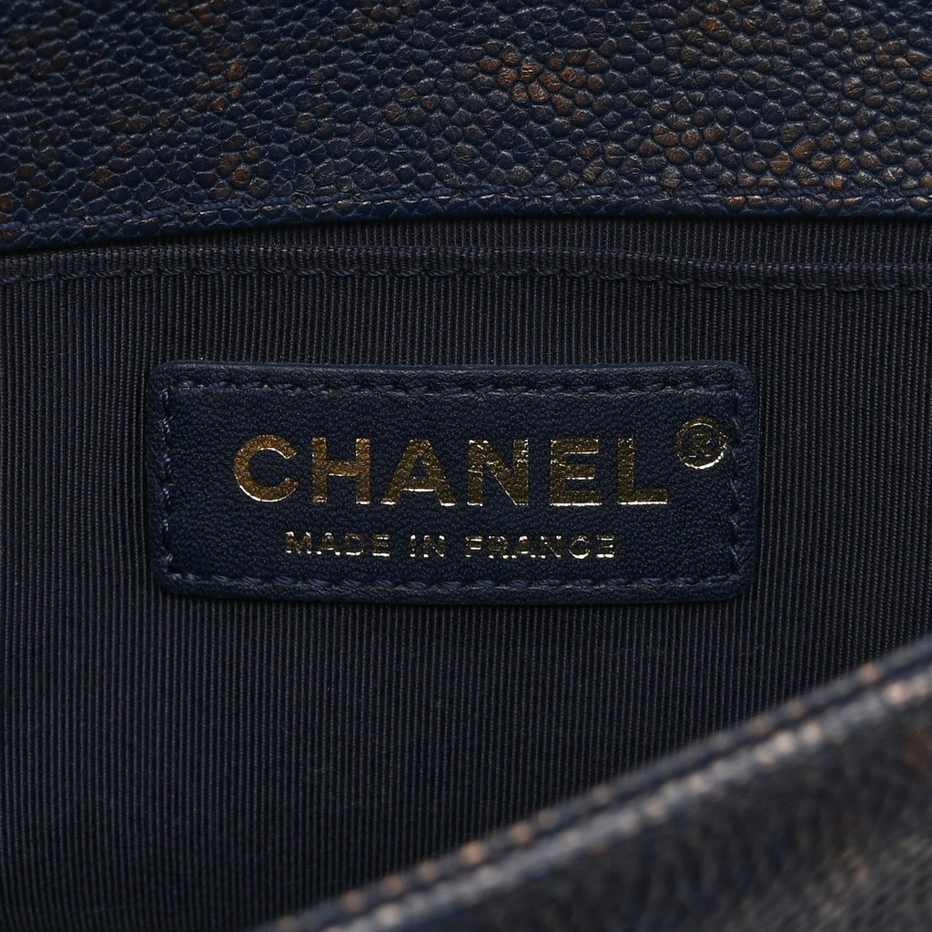 Patinated Caviar Chevron Braided Small Boy Flap Navy Blue
