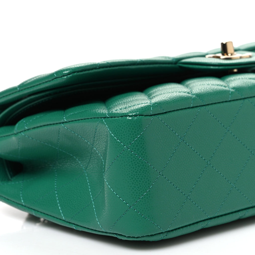 Caviar Quilted Medium Double Flap Green