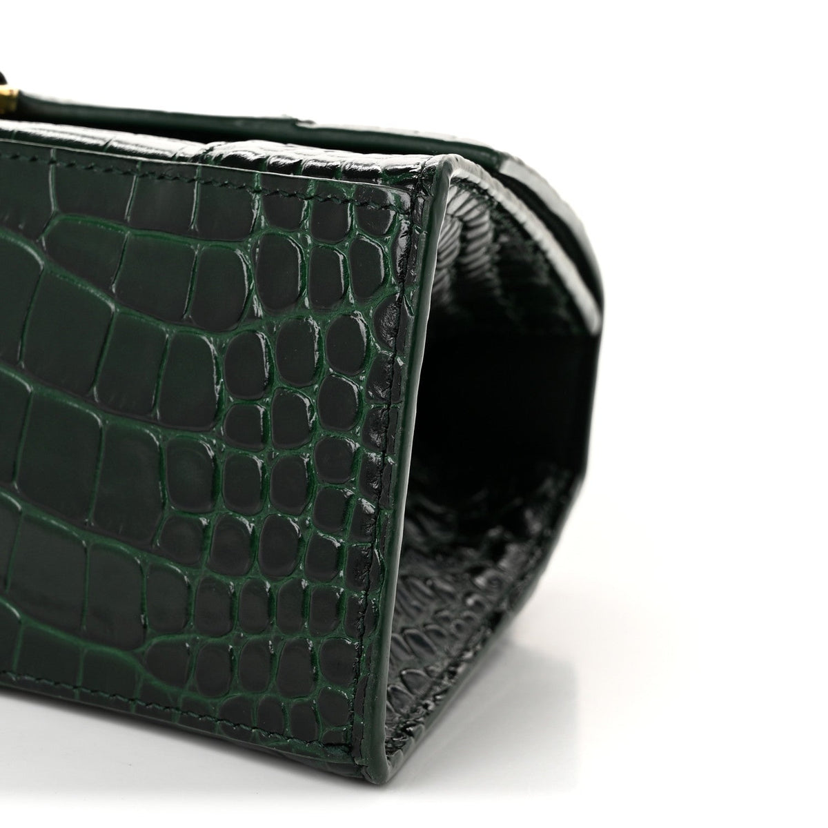Shiny Calfskin Crocodile Embossed Small Hourglass Top Handle Bag Forest Green