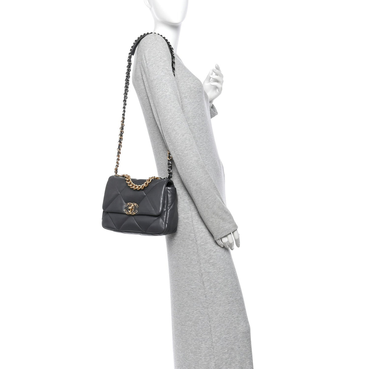 Lambskin Quilted Medium Chanel 19 Flap Dark Grey
