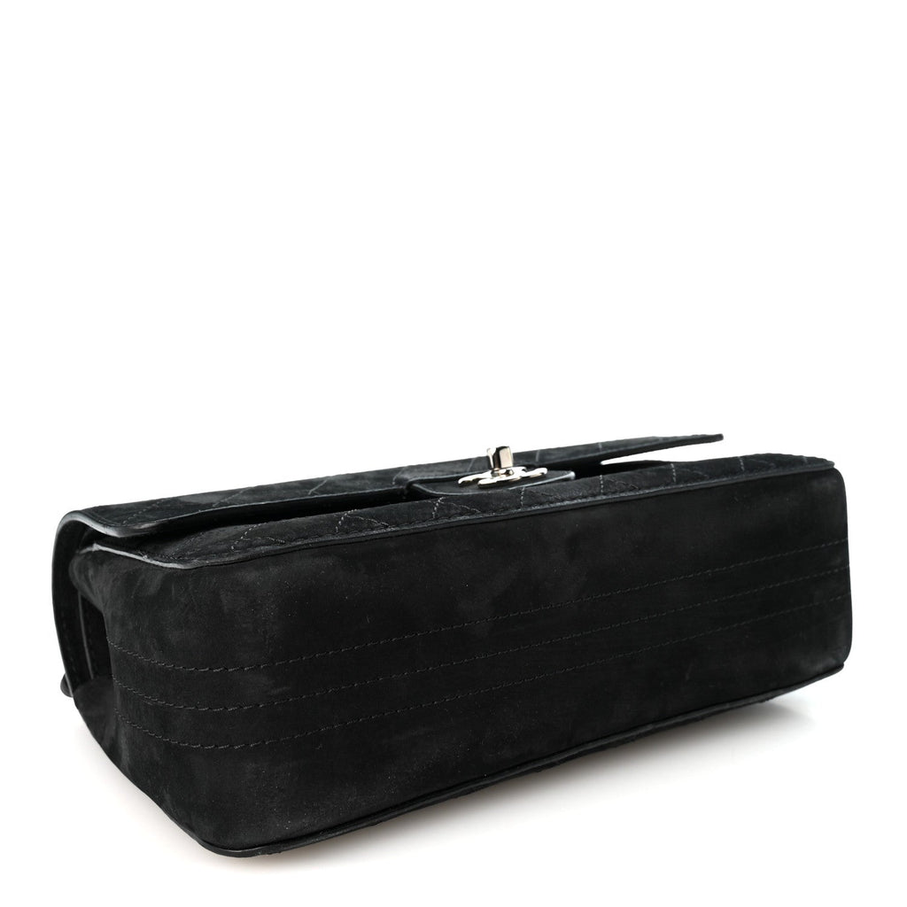 Suede Quilted Medium Double Flap Black