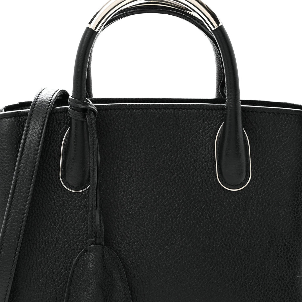 Grained Calfskin Small Open Bar Tote Black