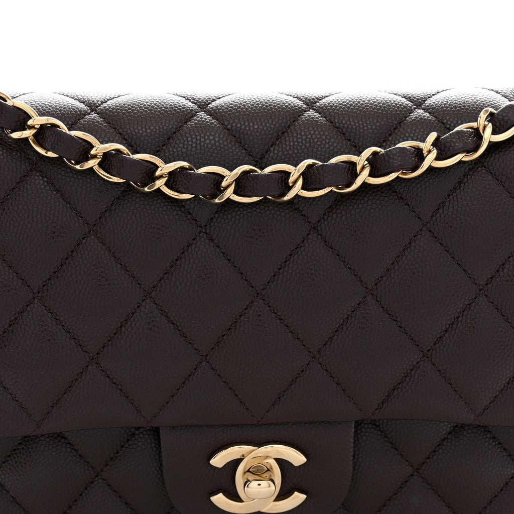 Caviar Quilted Medium Double Flap Brown